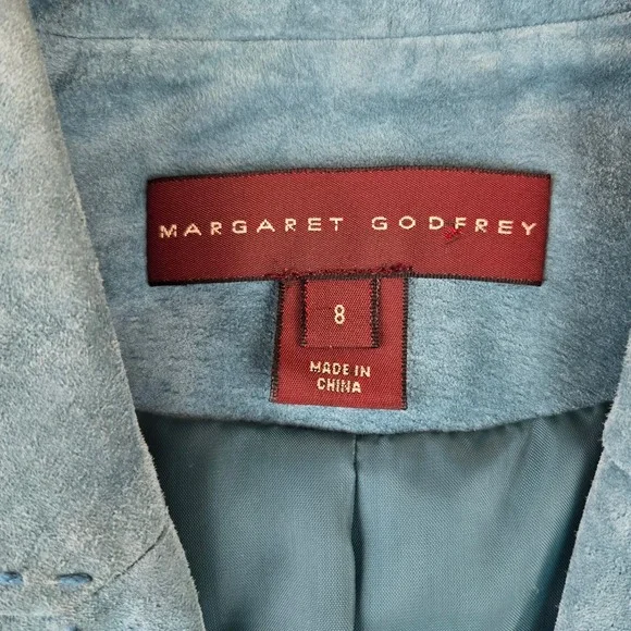 Margaret Godfrey Blue Suede‎ Button Up Blazer Women's Size 8 Classic Tailored - Picture 10 of 16